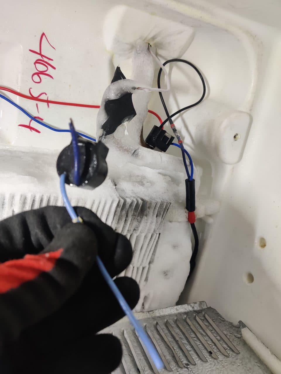 New defrost thermostat on the evaporator: Frigidaire refrigerator, model GLRT183TDBA (refrigerator repair in Miramar, FL, October 2026)