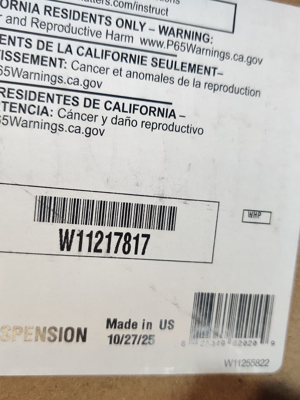 New suspension kit, genuine Whirlpool part: Amana washer, model NTW4516FW2 (washer repair in Pembroke Pines, FL, September 2026)